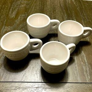 4 Pc Set Espresso Mugs Cups Holds 4 fl oz Triple White Ceramic With Handle